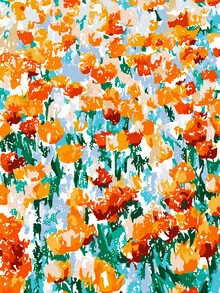 Illustration of colorful tulips radiating a cheerful spring vibe.