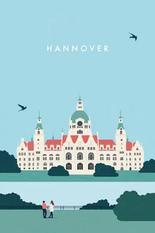 Wall art by Katinka Reinke: stylized view of Hanover featuring a castle and cityscape