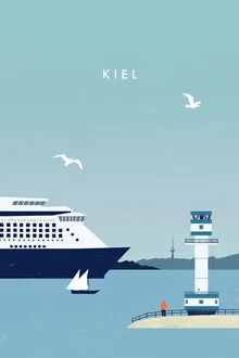 Illustration von Katinka Reinke: maritimes Stadtbild mit Möwen und Segelbooten