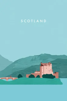 Wall art by Katinka Reinke: stylized landscape featuring mountains and Eilean Donan Castle.