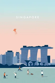 Illustration by Katinka Reinke: Colorful skyline of Singapore with park landscape