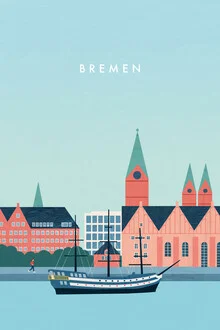 Wall art by Katinka Reinke: calm city view of Bremen with sailing boats