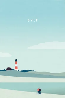 Wall art depicting a maritime scene with a lighthouse and beach on Sylt.