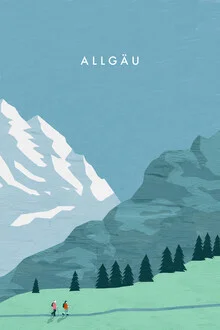 Wall art by Katinka Reinke: illustration of a serene Allgäu landscape with mountains