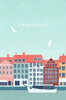 Illustration von Katinka Reinke: Kopenhagen mit Booten im Hafen und farbenfrohen Gebäuden.