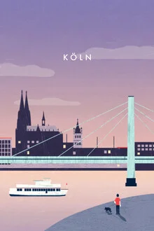 Wall art by Katinka Reinke: Illustration of a cityscape with a dog and a bridge