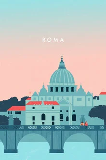 Wall art by Katinka Reinke: stylized skyline of Rome with a bridge in the foreground
