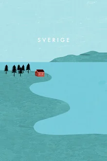 Wall art depicting a serene landscape in Sweden: mountains, lake, and forest