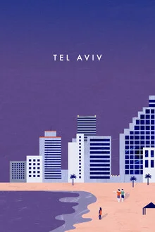 Illustration von Katinka Reinke: bunte Szene der Stadt Tel Aviv im Sommer