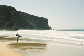 Photo art by Fabian Heigel: Surfer in the ocean, relaxed mood at sunset