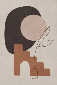 Wandbild mit geometrischem Muster: Treppe aus Terrakotta und Palmen im Mondlicht