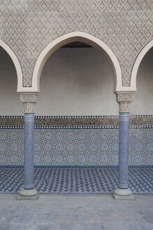 Beige-blue oriental patterns creating a warm and inviting atmosphere.