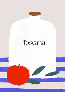 Matías Larraín, Printed wall art with illustration of a white Tuscan olive oil bottle - Frankreich, Europa)