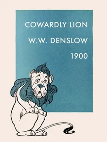 Illustration by William Wallace Denslow: a cowardly lion in vibrant colors