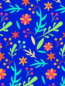 Wall art featuring a lively blue and green floral pattern, creating a calm atmosphere.