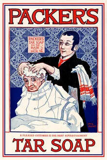 Illustration by Louis Rhead: packaging of Packer's tar soap