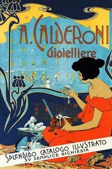 Illustration by Adolfo Hohenstein: elegant jeweler in vintage style
