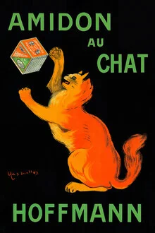 Illustration by Leonetto Cappiello: cat with a bag on a table