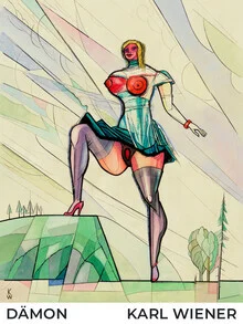 Illustration by Karl Wiener: stylized depiction of a demon in bold colors.