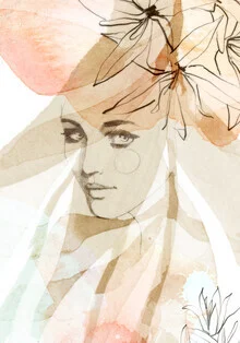 Illustration by Ekaterina Koroleva: Woman in soft watercolors in a calm pose