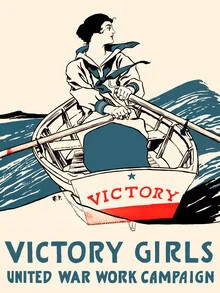 Illustration by Edward Penfield: women pulling together on a boat