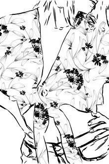 Illustration of a stylish woman in black and white, hand-drawn and modern.