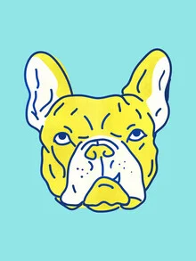 Illustration of a yellow bulldog, friendly and playful in a pop art style.