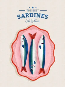 Illustration by Ania Więcław: cheerful fish swimming in a blue sea