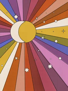 Wall art by Ania Więcław: retro abstract depiction of the sun and moon