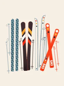 Wall art featuring a retro ski illustration capturing winter sports and skiing.
