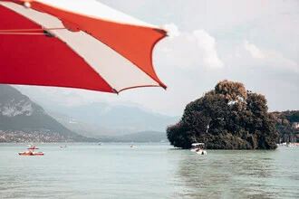 Colorful photo art capturing summer vibes at Lake Annecy.