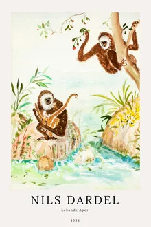 Illustration von Nils Dardel: fröhliche Affen in lebendigen Farben
