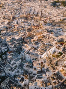 Aerial view of an old town in Apulia, soft colors and a tranquil atmosphere