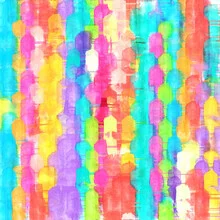 Wall art featuring colorful brush strokes and cheerful patterns by Uma Gokhale.