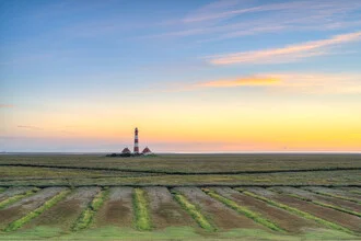 Photo art by Michael Valjak: view from the dike in Westerhever at sunset.
