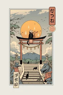 Wandbild von Vincent Trinidad Art: fröhliche Katzen unter dem Berg Fuji im Frühling
