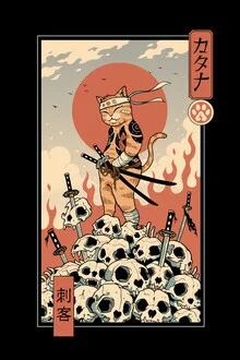Wall art by Vincent Trinidad Art: stylized cat in a samurai warrior outfit