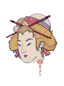 Illustration von Vincent Trinidad Art: Geisha mit Ramen in einer nostalgischen Atmosphäre