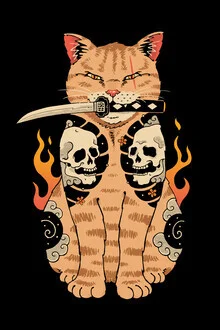 Illustration eines Katers mit Totenschädel, freundlicher Retro-Stil