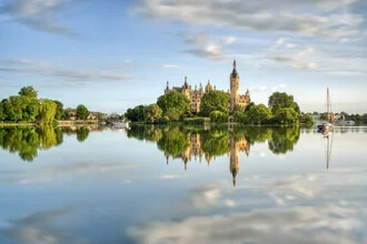 Photo art by Michael Valjak: Schwerin Castle in morning light by the lake