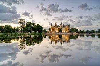Photo art by Michael Valjak: Schwerin Castle in the morning with gentle clouds