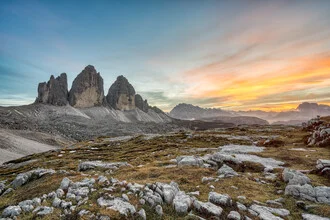 Beautiful photo art by Michael Valjak showcasing the Three Peaks in South Tyrol.