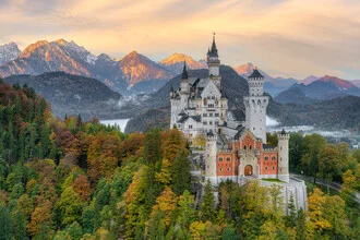Photo art by Michael Valjak: Neuschwanstein Castle in early autumn with soft colors.