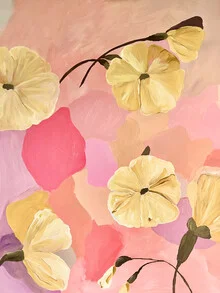 Illustrated flowers in soft colors, conveying a playful and calming mood.