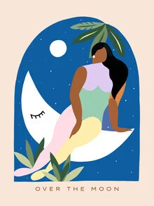 Wall art by Uma Gokhale: vibrant illustration of a woman under the moon