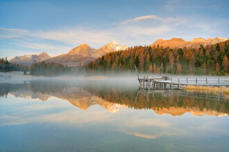 Michael Valjak, Lake Stazer in Engadine in Switzerland just before sunrise (Switzerland, Europe)
