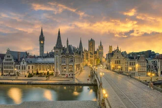 Photo art by Michael Valjak: Cityscape of Ghent featuring medieval architecture.