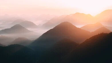 Photo art by Philipp Heigel: warm sunrise in the Palatinate Forest with gentle hills