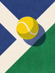 Illustrierte Darstellung eines Tennisplatzes in geometrischem Stil.