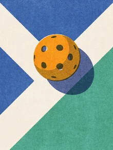 Illustration von Daniel Coulmann: geometrisches Pickleball Spielfeld in sanften Farben